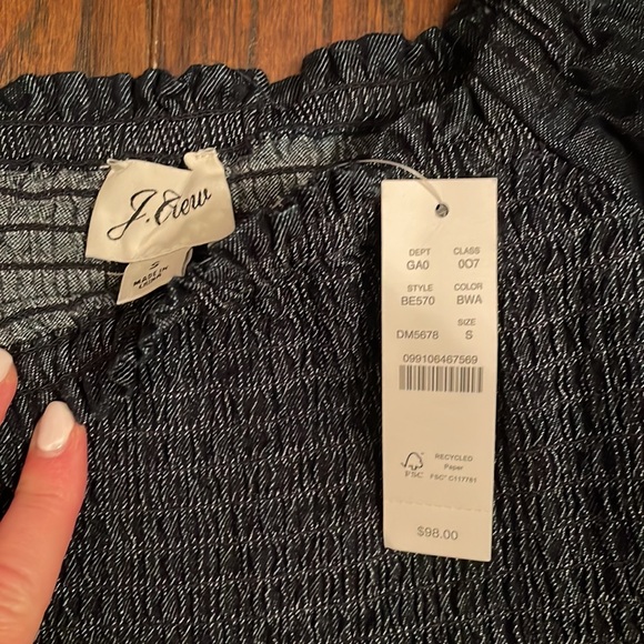JCrew, new with tags, dark denim smocked peplum top - Picture 2 of 3